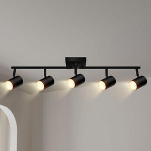 5 Light Track Lighting Fixtures Ceiling, Matte Black Kichen Track Lighting, Rotatable Light Heads, Adjustable Modern LED Track Lights for Kitchen/Living Room/Hallway/Bar,GU10 Bulb Not Included