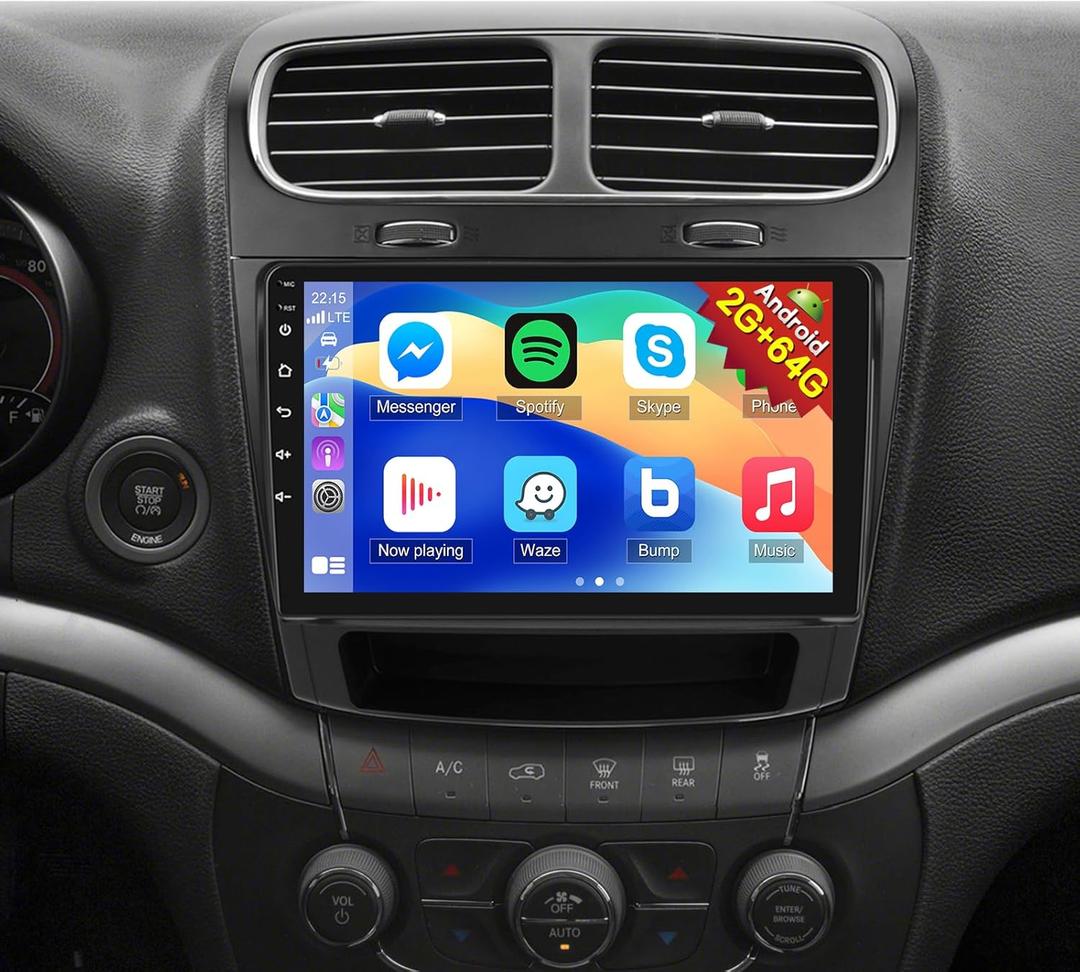 [2GB+64GB] Car Radio for Dodge Journey 2011-2019 with Carplay&Android Auto, 9 inches Android Touch Screen Dodge Journey Stereo, 1080P/EQ Audio/Bluetooth/FM RDS/SWC