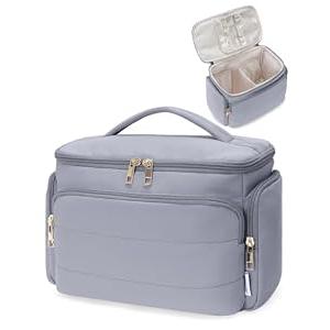 WANDF Travel Toiletry Bag for Women, Wide-open Large Makeup Bag with Handle, Puffy Makeup Organizer for Toiletries, Cosmetics, Accessories, Essentials (Slate Blue)