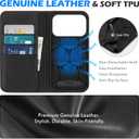 SHIELDON Wallet Case for iPhone 17 Pro 6.3" 2025 | Genuine Leather | Flip Magnetic Cover | RFID Blocking Credit Card Holder | Kickstand | Soft Shock-Absorbent Interior Shell | Black