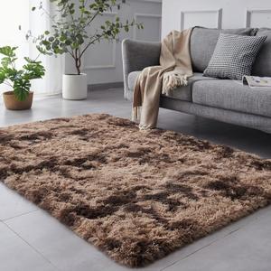 TABAYON Shag Area Rug, 5x7 Ft Tie-Dyed Coffee Upgrade Anti-Skid Durable Rectangular Cozy Rug, High Pile Soft Throw Rug for Nursery Room Living Room