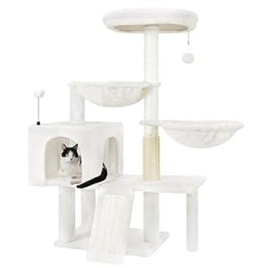 Cat Tree with Cat Condo and Hammock,Cat Tower with Self-Grooming Brush,Toy Balls,Scratching Posts and Scratching Pads,Cat Tree Tower for Indoor Cats,Grey