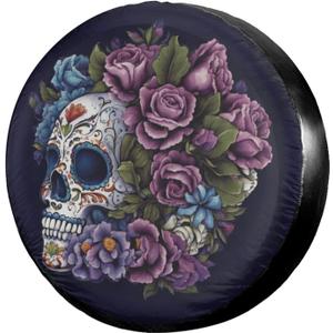 Spare Tire Cover with Backup Camera Hole Sugar Skull Wheel Covers Waterproof Dust-Proof UV Sun Universal Fit