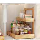 Bamboo Under Sink Organizer and Storage, 2 Tier Pull Out Cabinet Organizer, Slide Out Under Sink Storage Shelf, Undersink Organizers Shelves for Kitchen Bathroom Organization (Nature, 1 Pack)