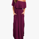 VERABENDI Women's Off Shoulder Summer Casual Long Ruffle Beach Maxi Dress with Pockets Mulberry, Small