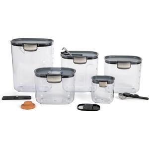 ProKeeper+ 9-Piece Airtight Food Storage Container Set  Clear Plastic Flour and Sugar Canister Set with Magnetic Accessories for Kitchen Organization (Grey)