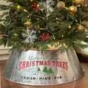 29" Galvanized Christmas Tree Collar for Pencil Tree, Round Metal Tree Collar with Silk Screen Design, Pet-Proof Christmas Tree Collars for Artificial Trees, Secure & Reusable Holiday Decor