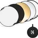 K&F CONCEPT Light Reflector with Grips, 43"(110cm) 5-in-1 Photography Diffuser Collapsible Portable with Grips for Studio and Outdoor Lighting Gold Silver White Black Translucent