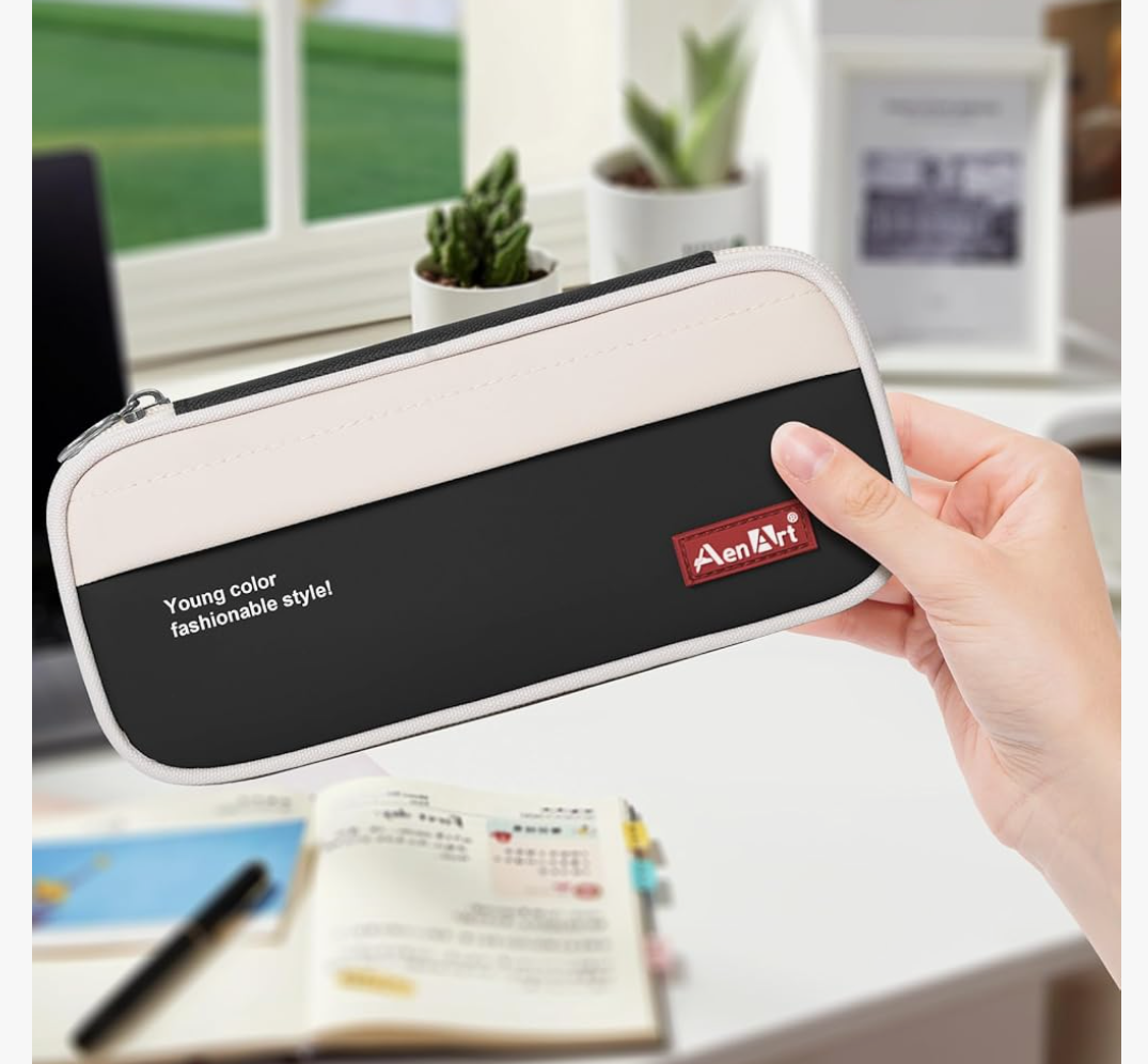 Aen Art Pencil Pouch, Big Capacity Waterproof Pencil Case, Sturdy Stationery Pen Bag for Students Teens Adults (Black)