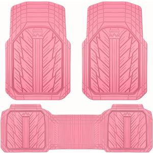 CAR PASS Heavy Rubber Car Floor Mats, Deep Waterproof Car Mats All Weather, Universal Trim-to Fit Automotive Floor Mats for Car SUV Truck Van, Durable Cute Floor Liners for Women Girly (All Pink)