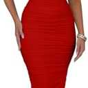 BEAGIMEG Women's Sexy Ruched Sleeveless Deep V Elegant Cocktail Evening Party Maxi Dress, XL