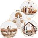 Santune Christian Embroidery kit, Nativity Scene Needlepoint Cross Stitch Kits for Beginners Adult, Needle Point Sets, 4 Embroidery, 2 Hoops, Christmas Ornaments