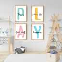 Set of 4 Framed Kids Playroom Wall Art Prints, 12x16' Toddler Nursery Canvas Artwork for Children's Bedroom