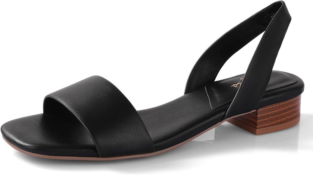 Ankis Low Heel Women Sandal Square Open Toe Brown Black White Leather Flat Sandal Comfortable Summer Slip on Slide Shoe Casual Beach Party Wedding 2025 (6)