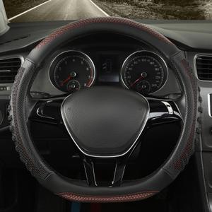 D Shaped Steering Wheel Cover Great Grip with 3D Honeycomb Hole, Anti-Slip Sporty Design, Small 13.5-14 inch(Black with Burgundy)