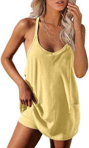 UNIANKIYA Womens Workout Romper Dress with Shorts Underneath Sleeveless Spaghetti Straps Athletic Outfits Casual Vacation M