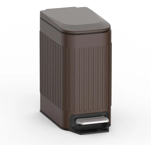 TrashAid Slim Bathroom Trash Can with Lid Soft Close, 6 Liter/1.6 Gallon Stainless Steel Small Garbage Can with Removable Inner Bucket, Step Pedal, Slim Wastebasket for Toilet, Office, Bedroom, Brown