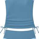 Queenstyle Teen Girls Tankini Swimsuit 2 Piece Bathing Suit Color-Block Drawstring Girls' Swimwear for 15-16 Years