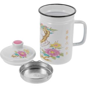 Luxshiny Enamel Tea Mug with Infuser 20 Oz Round Camping Coffee Mug with Handle and Lid Vintage Metal Drinking Cup for Home Office School Camping Party Supplies
