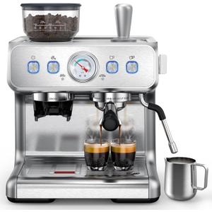 COWSAR Espresso Machine with Grinder, 2025 Upgraded Espresso Machine 15 Bar, Expresso Machine with Milk Frother Steam Wand, 75 Oz Removable Water Tank for Cappuccino, Latte, Stainless Steel