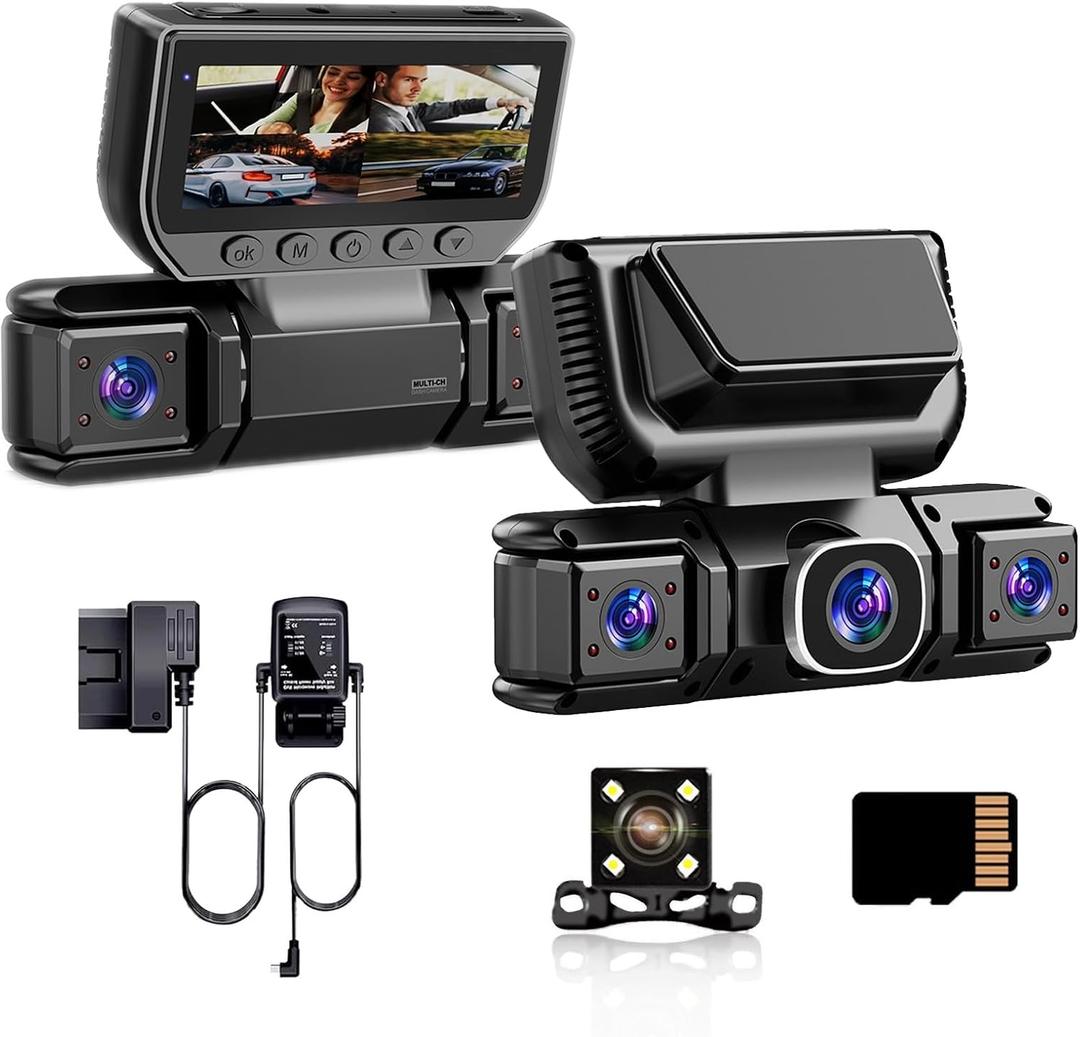 4 Channel Dash Cam Front & Rear for Cars with Radar,2K FHD & WDR Night | Dash Cam Include Free ODBII Hardwire 24/7 Parking Surveillance,360° Camera with WiFi,Loop Record,WDR Night