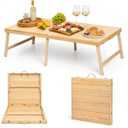 Foldable Boho Wooden Picnic Table, No Assembly Required 60" x 30" Portable Outdoor Indoor Low Picnic Table for Floor Camping, Seating, Beach, Backyard, BBQ, Seats 6–8 People