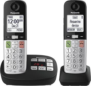 Panasonic Cordless Phone, Easy to Use with Large Display & Big Buttons, Flashing Favorites Key, Flashlight, Call Block, Volume Boost, Talking Caller ID, House Phones, 2 Cordless Handsets  KXTGU432B
