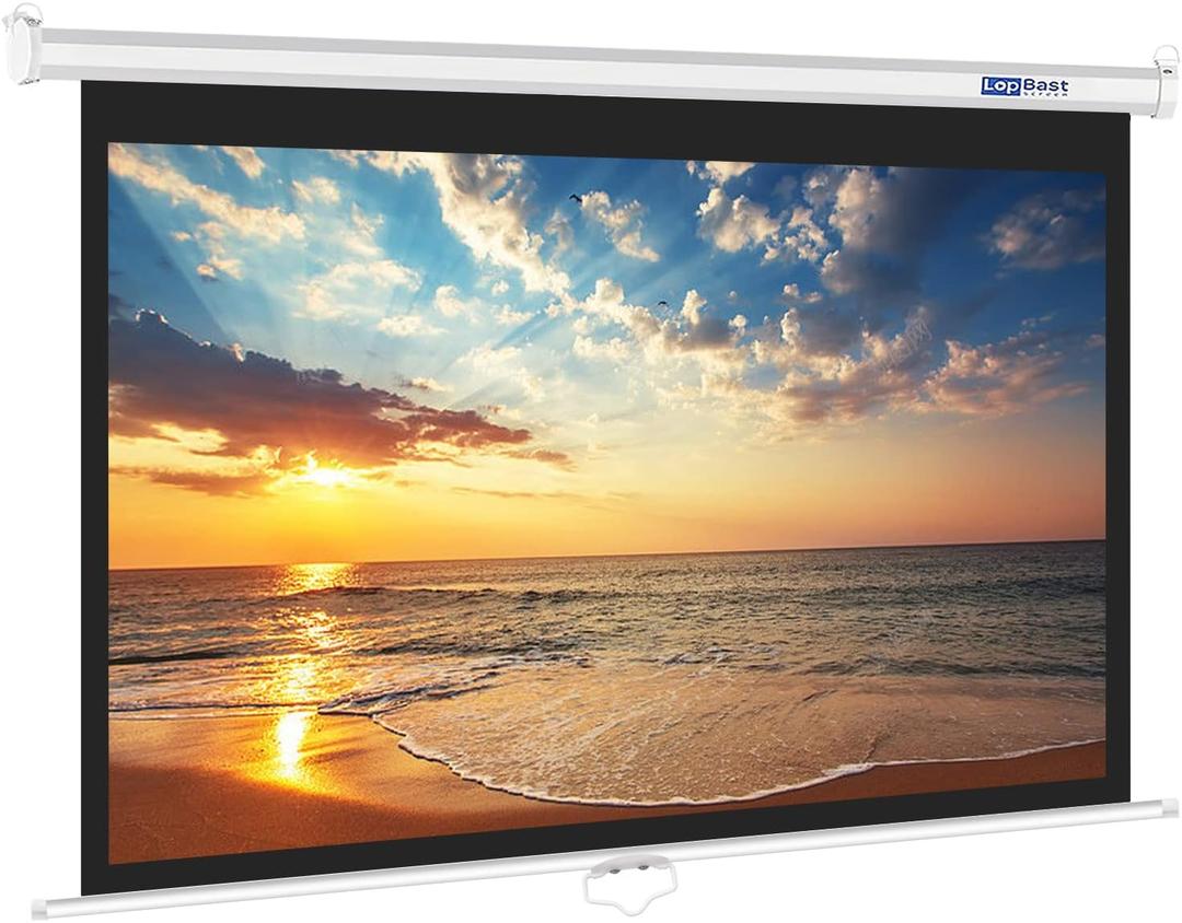 82-INCH Manual Pull Down White Projector Screen 16:9 1.2 Gain Retractable Auto-Locking 4K 8K 3D Ultra HD for Home Theater Movie Office Game Projection Screen with Slow Retract Mechanism