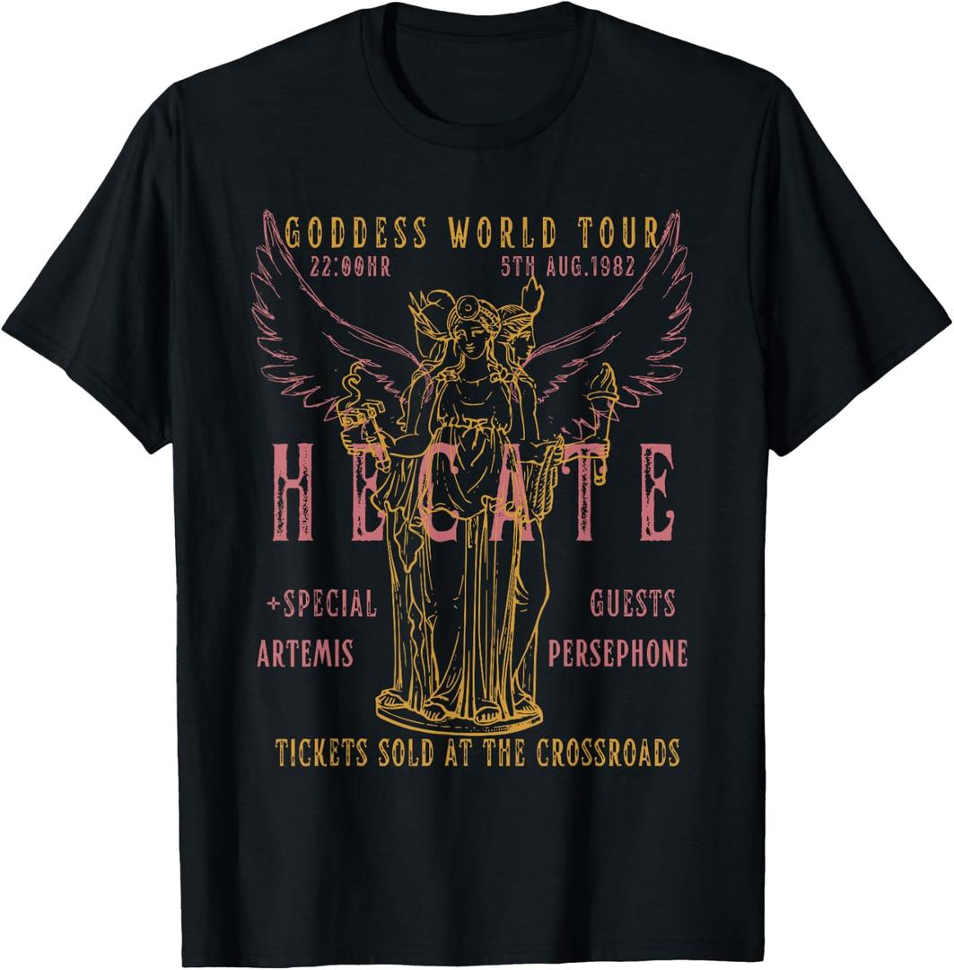Hecate Distressed Band | Greek Mythology Triple Goddess T-Shirt (Black, L)