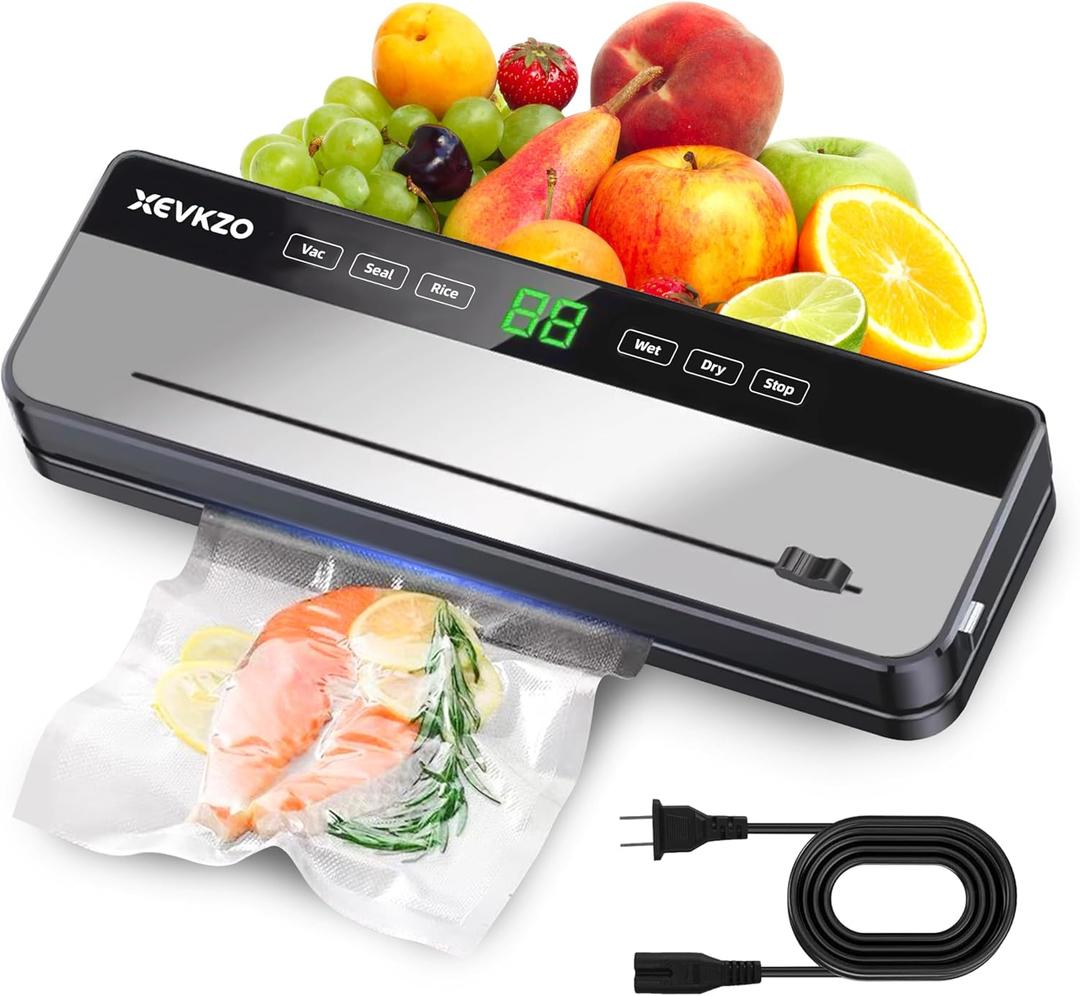 Automatic Vacuum Sealer Machine for Food, 6-in-1 Modes for Dry/Moist/Wet Foods, Heat Seal with Built-in Cutter, Compact Countertop Design with Bag Storage, Includes 20 Bags (Stainless Steel)