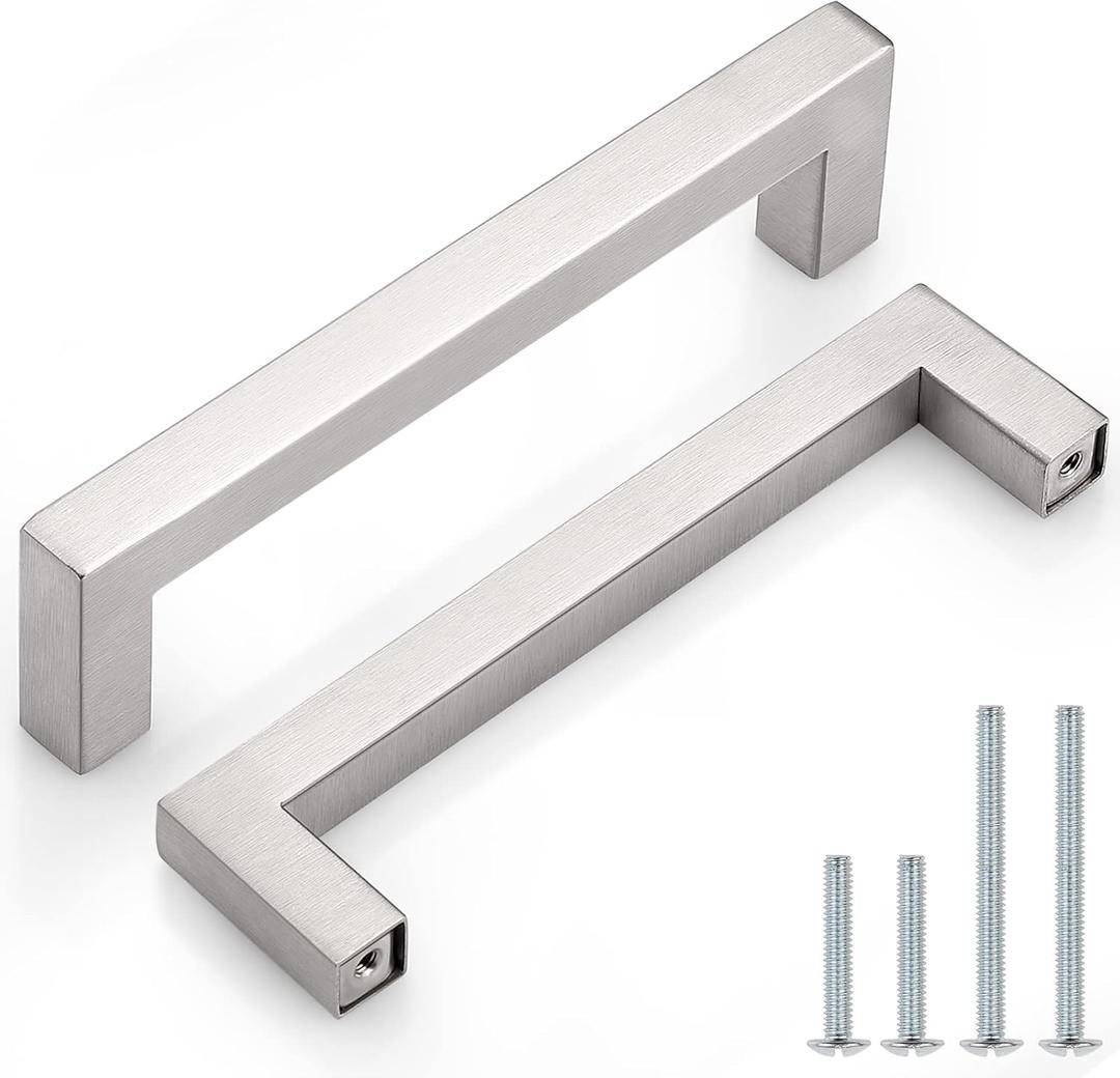 Probrico 30 Pack 5 Inch Kitchen Cabinet Handles Stainless Steel Drawer Dresser Pulls Cupboard Square Bar Pulls Brushed Nickel 5.5 Inch Total Length (Hole Center 5")