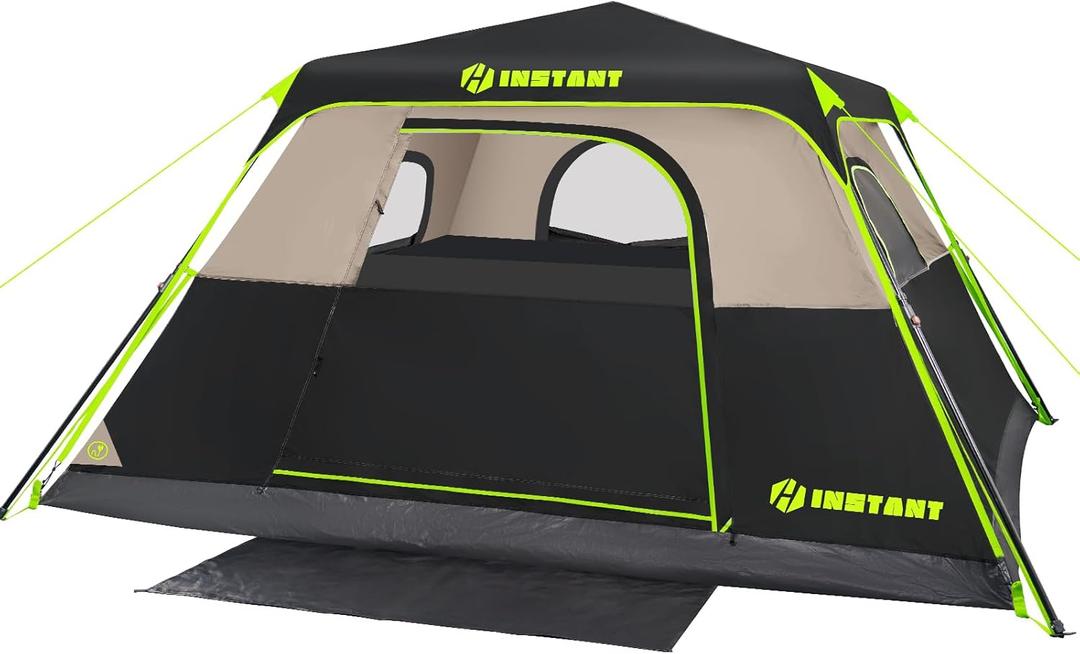 4/6/8 Person Instant Tent, Waterproof Pop Up Tents for Camping with Rainfly, 60 Seconds Easy Setup, Automatic Cabin Tent for Family Camping with Expandable Carry Bag & Upgraded Ventilation (Black)