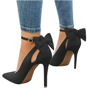 PiePieBuy Women's Pointed Toe High Heels Ankle Strap D'Orsay Pumps Shoes Bow Wedding Bowtie Back Dress Sandals (7, Black)