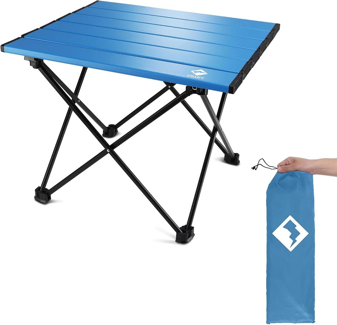 VILLEY Portable Camping Side Table, Ultralight Aluminum Folding Beach Table with Carry Bag for Outdoor Cooking, Picnic, Camp, Boat, Travel, Medium 19''