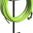 Garden Hose Holder - Upgraded Metal Reel With Tool Storage Basket, Heavy Duty Freestanding Water Hose Holder Holds 150ft, Detachable Storage Hanger for Outside