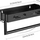 Paper Towel Holder Wall Mount for Kitchen, Paper Towel Holder with Shelf for Bathroom, RV Paper Towel Rack, Spice Rack with 2 Hooks,Matte Black