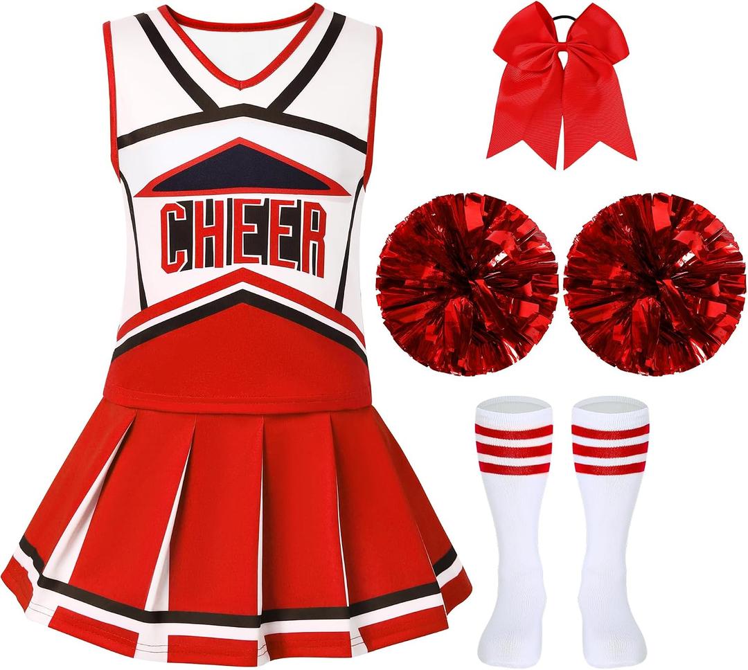 Cheerleader Outfit For Girls Halloween Costume For Kids  Cheer Uniform Set Fancy Dress For Party Birthday (Red, XS)