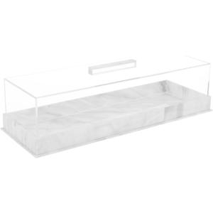 Rectangular Cake Tray with Lid, Marbleized Cake Stand Plate with Clear Cover, Multifunctional Rectangle Cake Stand, Pastry Serving Dessert Holder Tray for Cakes, Pastries, Desserts (White)