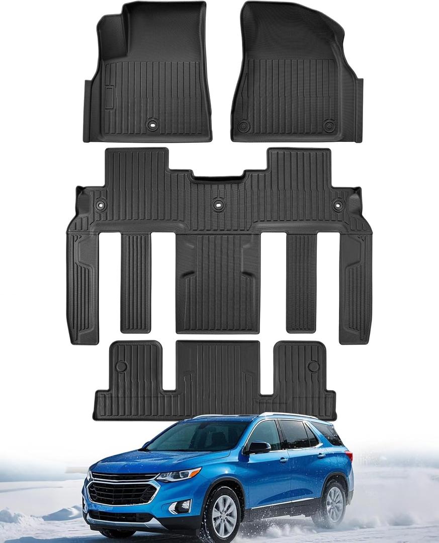 All Weather Floor Mats Custom Fit for Chevy Traverse 2009-2017 (Only Fits Captain's Chairs), Front Backseat Row Liners for GMC Acadia 2007-2017, Full Interior Protection TPE Rubber Car Accessories