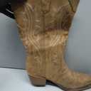 IUV Cowboy Boots For Women Western Cowgirl Boots with Chunky Heel Mid Calf Snip Toe Ideal for low insteps (Brown), Size 8 