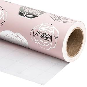 WRAPAHOLIC Jumbo Wrapping Paper Roll - 24 Inch X 100 Feet Jumbo Roll Rose with Silver Foil Design, Perfect for Wedding, Birthday, Holiday, Baby Shower and More Occasions