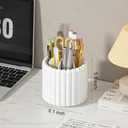 Anyoifax 360 Rotating Pen Holder 7 Slots Desk Organizer Removable Pencil Cup Plastic Art Supplies and Accessories Desktop Storage Box Caddy for Office, School, Home (White)