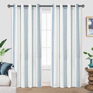 DriftAway Stripe 2 Panels Curtains Linen Blend Textured Window Privacy Light Filtering Drapes for Living Room Bedroom Grommet 84 Inches Jean Navy on Beige
