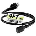 16/3 Black Indoor Outdoor Extension Cord 4 Ft Waterproof, Extension Cord with 3 Prong Grounded Plug,13A 1625W 16AWG SJTW, Flexible Weatherproof Power Cable