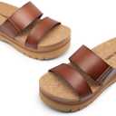 DREAM PAIRS Women's Platform Slides Sandals Comfortable Arch Support Two Strap Slip On Fashion Beach Wedge Sandals, US 9
