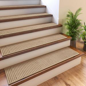 4PC Stair Treads Non-Slip Washable Peel and Stick Stair Treads for Wooden Steps Indoor Reusable Stair Carpet Treads Adhesive Stair-Runner Rugs for Kids and Dogs Elder8"x30" Brown