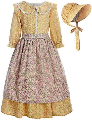ReliBeauty Pioneer Girl Costume Colonial Prairie Dress Yellow 160