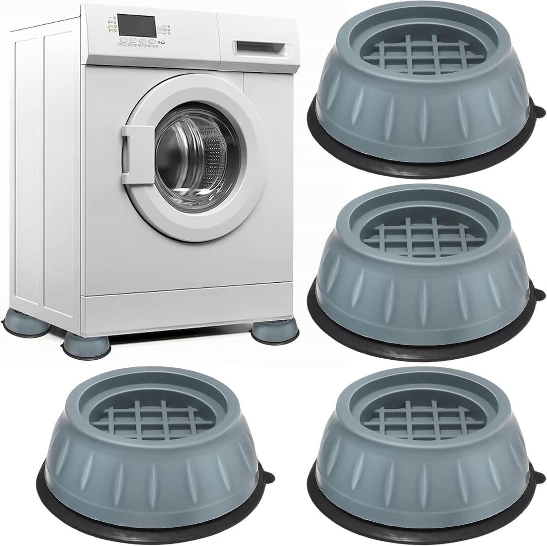 4 Pack Anti-Vibration Pads for Washing Machine and Dryer - Shock, Noise Cancelling Anti-Walk Stabilizer Feet Pads - Universal Fit for Washer, Dryer, Fridge (Gray)
