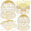 140Pcs Engagement Party Decorations He Asked She Said Yes Decorations Happy Engagement Plates and Napkins Tableware Set Wedding Proposal Decor Serves 20 Guests