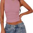 PRETTYGARDEN Women Going Out Tops Summer Clothes 2025 Trendy Split Hem Ruched Sleeveless Shirt Cute Y2K Tank Top (X-Large, Grey Pink)